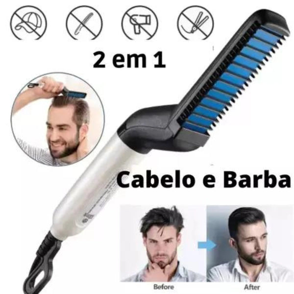 Modelador Pente Elétrico Escova Alisadora Cabelo e Barba Chapinha Masculino