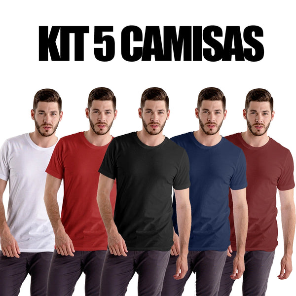 Kit 5 Camisas Masculina Lisa Algodão Premium